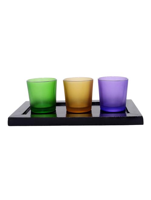 hand crafted glass votives with wooden tray - 15614335 - Very Small Image - 1