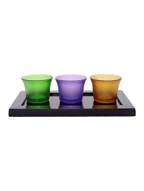 hand crafted glass votives with wooden tray - 15614338 - Very Small Image - 1