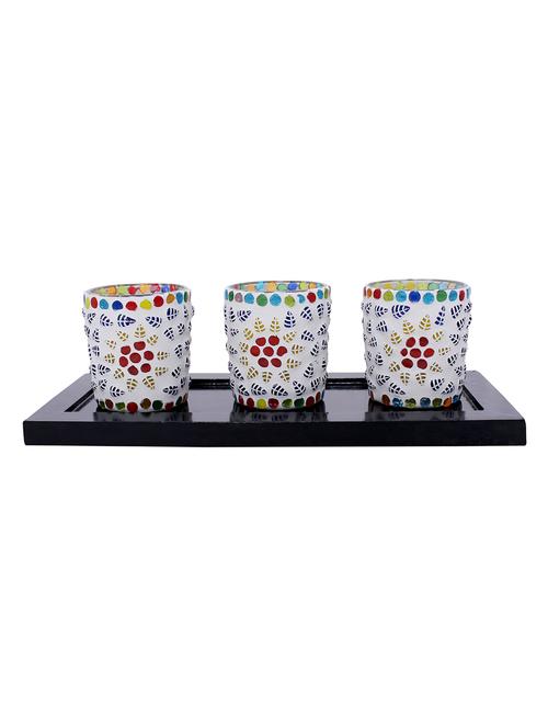 hand crafted glass votives with wooden tray - 15614379 - Very Small Image - 1
