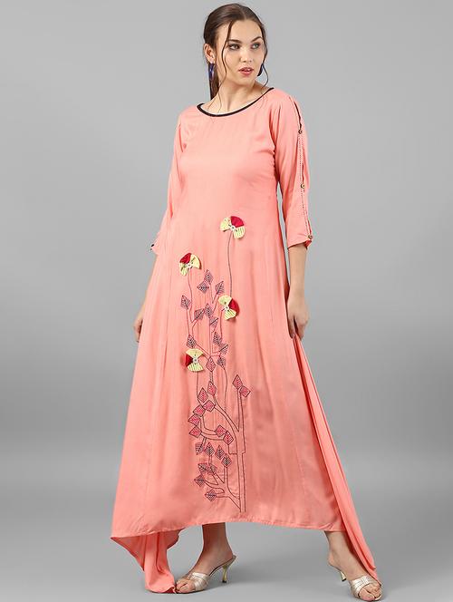 peach assymetric dress - 15614666 - Very Small Image - 1