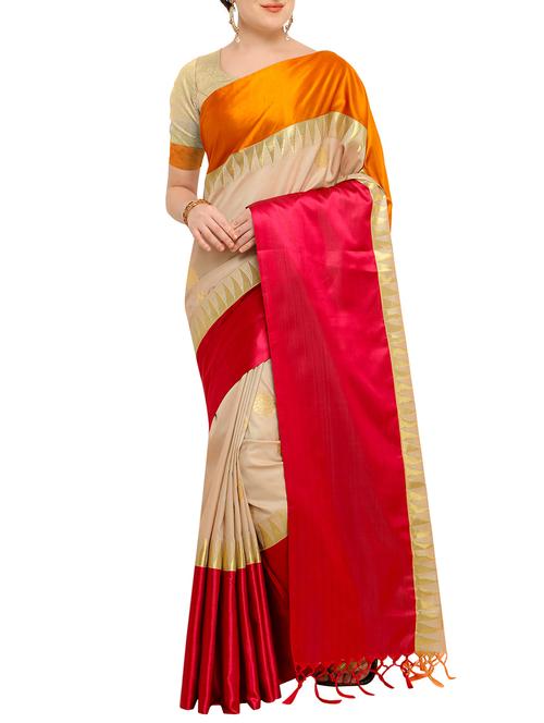 contrast bordered woven saree with blouse - 15614706 - Very Small Image - 1