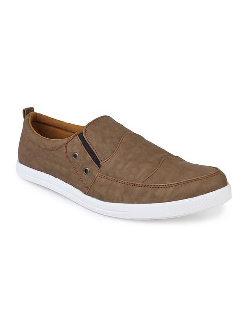 brown leatherette casual slip ons - 15615238 - Very Small Image - 1