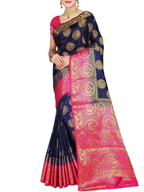 conversational zari motif banarasi saree with blouse - 15615356 - Very Small Image - 1