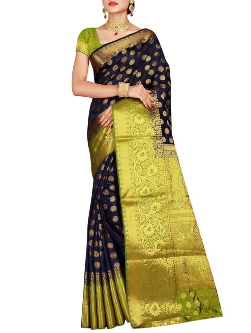 floral zari motif banarasi saree with blouse - 15615360 - Very Small Image - 1