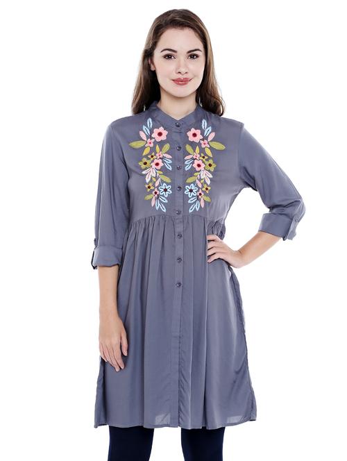 floral embroidered gathered detail tunic - 15617010 - Very Small Image - 1