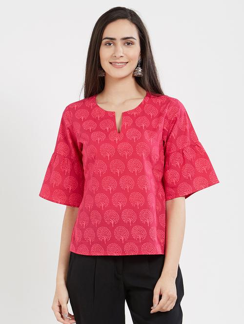 notch neck bell sleeved top - 15619705 - Very Small Image - 1