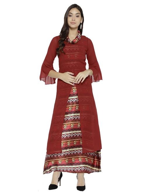 layered printed bell sleeves kurta - 15619837 - Very Small Image - 1