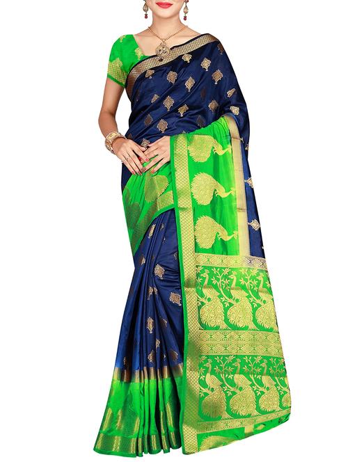 contrast zari border banarasi saree with blouse - 15620339 - Very Small Image - 1