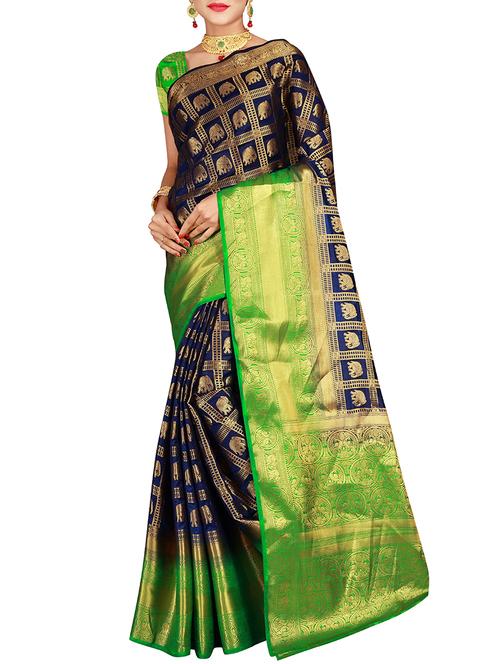 conversational zari motif banarasi saree with blouse - 15620344 - Very Small Image - 1