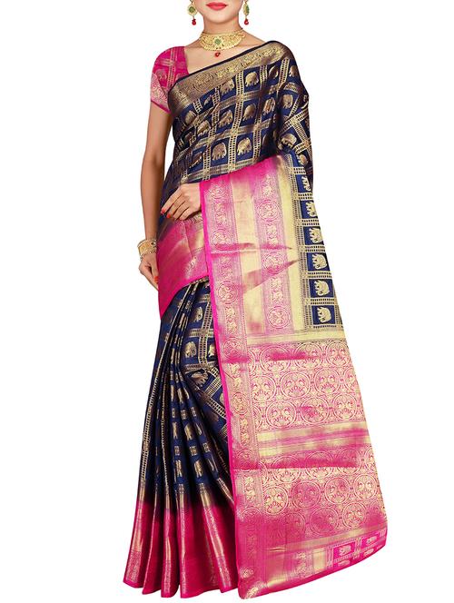 conversational zari motif banarasi saree with blouse - 15620345 - Very Small Image - 1