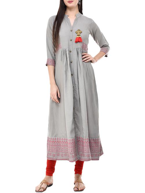 flared printed kurta with tassels - 15620409 - Very Small Image - 1