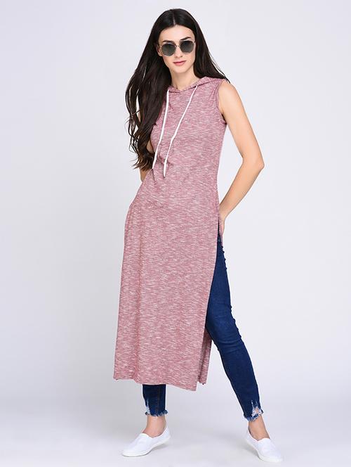 hooded neck side slit tunic - 15620432 - Very Small Image - 1