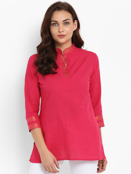 pink solid straight kurti - 15620477 - Very Small Image - 1