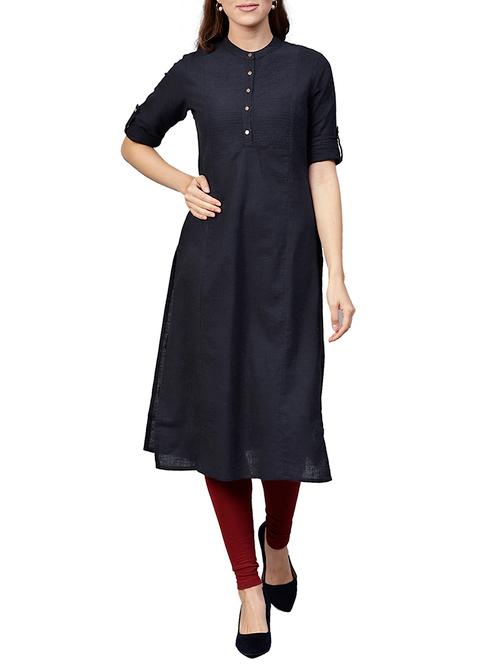 navy pintucks straight kurta - 15620610 - Very Small Image - 1