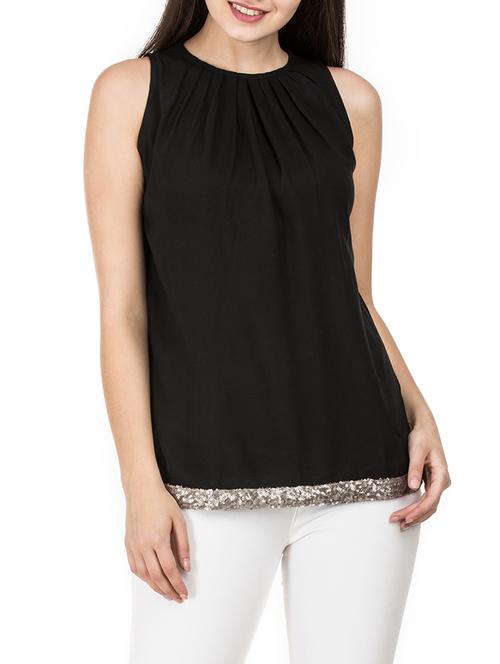 pleat detail neck sequined hem top - 15620633 - Very Small Image - 1
