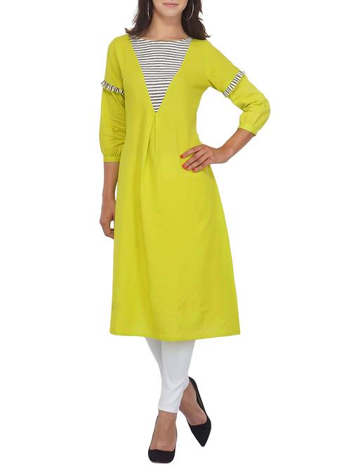 lemon a-line stripes yoke kurta - 15620858 - Very Small Image - 1