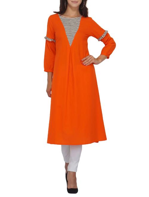 orange a-line stripes yoke kurta - 15620859 - Very Small Image - 1