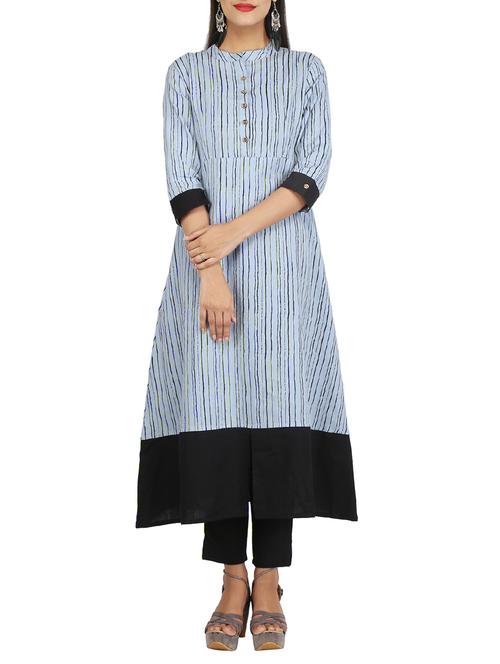 stripes hem attach a-line kurta - 15620862 - Very Small Image - 1