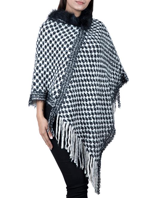 faux fur neck fringed hem poncho - 15621635 - Very Small Image - 1