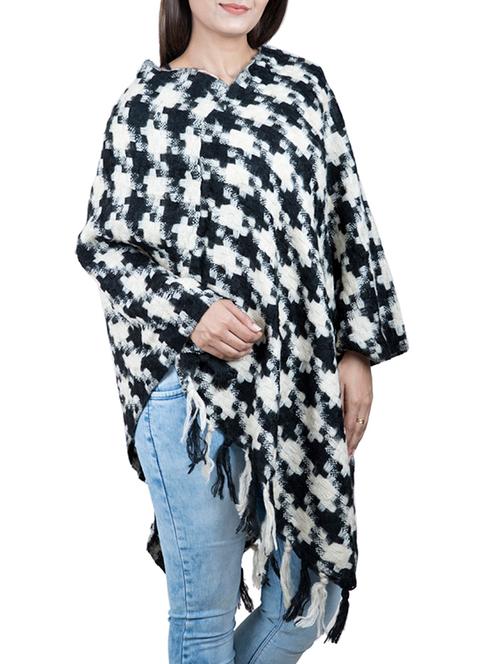 v neck fringed hem poncho - 15621641 - Very Small Image - 1