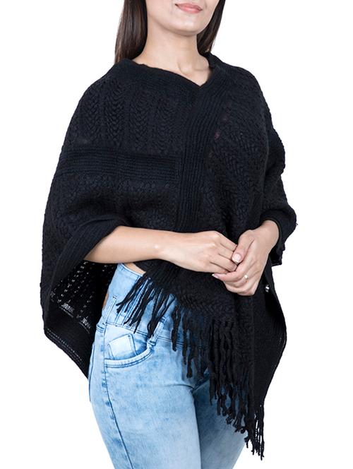 v neck fringed hem poncho - 15621646 - Very Small Image - 1