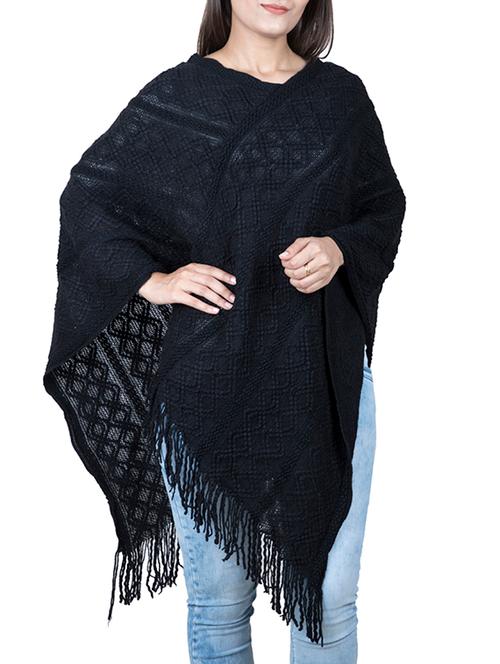 v neck fringed hem poncho - 15621650 - Very Small Image - 1