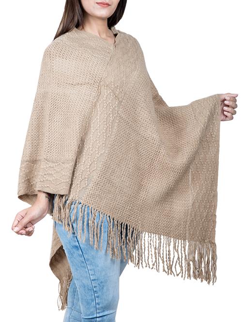 v neck fringed hem solid poncho - 15621654 - Very Small Image - 1