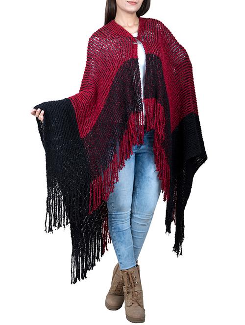color block fringe detail poncho - 15621667 - Very Small Image - 1