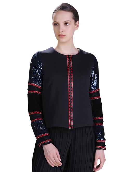 tape detail sequined jacket - 15622164 - Very Small Image - 1