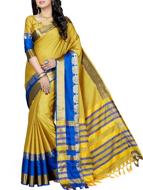 floral zari bordered saree with blouse - 15622793 - Very Small Image - 1