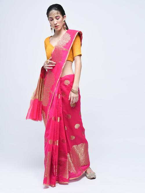 conversational zari motif banarasi saree with blouse - 15622859 - Very Small Image - 1
