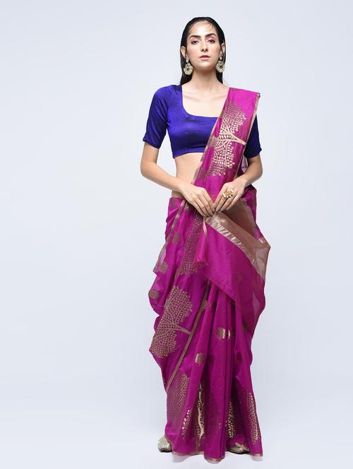 conversational zari motif banarasi saree with blouse - 15622861 - Very Small Image - 1