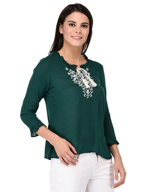 embroidered detail tie up neck top - 15623565 - Very Small Image - 1