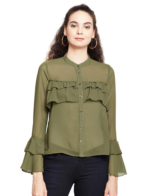 band collared ruffled detail shirt - 15624433 - Very Small Image - 1