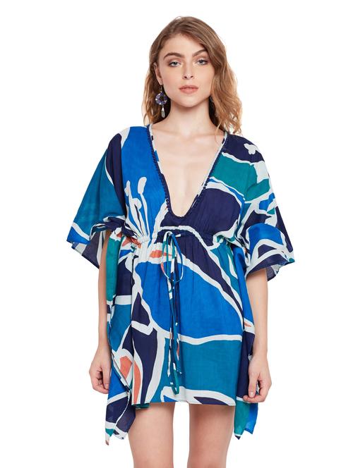 abstract print lace detail coverup - 15624445 - Very Small Image - 1
