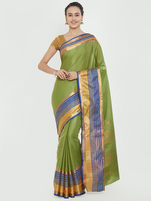 olive green bordered saree with blouse - 15624995 - Very Small Image - 1
