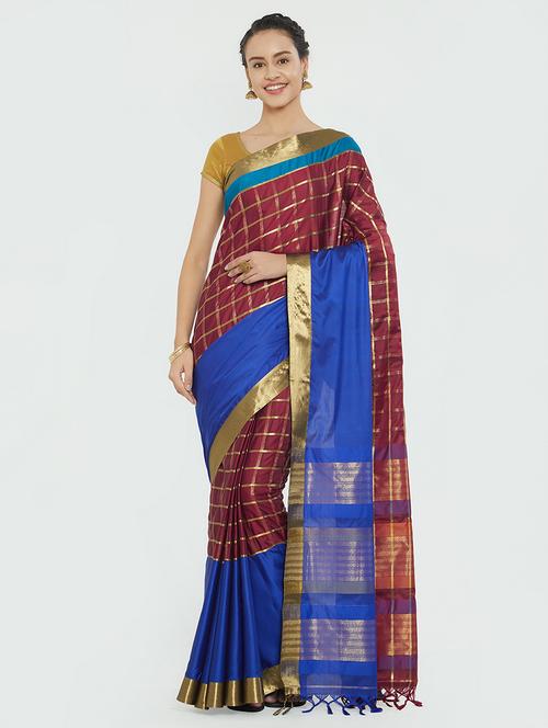 checkered woven saree with blouse - 15624998 - Very Small Image - 1