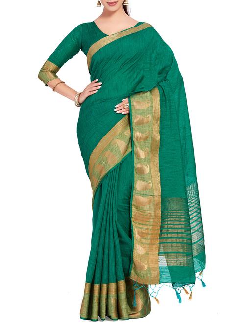 paisley border linen woven saree with blouse - 15625375 - Very Small Image - 1