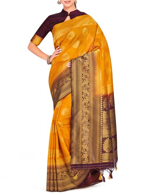 paisley zari motif kanjivaram saree with blouse - 15625497 - Very Small Image - 1