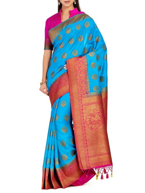 women's self design light blue colored saree with blouse - 15625529 - Very Small Image - 1