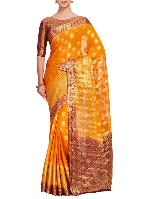 floral zari motif kanjivaram saree with blouse - 15625541 - Very Small Image - 1