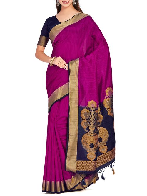 floral zari pallu woven saree with blouse - 15625546 - Very Small Image - 1