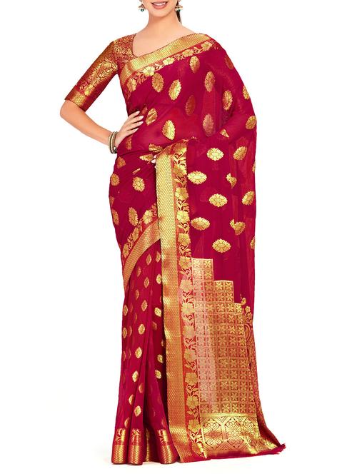 floral zari motif kanjivaram saree with blouse - 15625574 - Very Small Image - 1