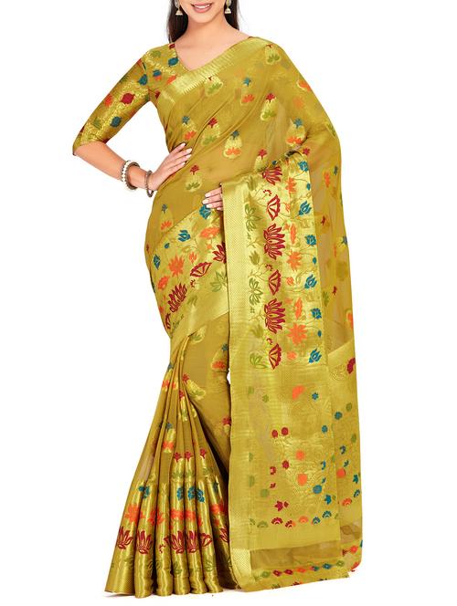 floral zari motif kanjivaram saree with blouse - 15625581 - Very Small Image - 1