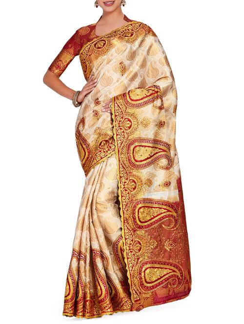 paisley embroidered kanjivaram saree - 15625622 - Very Small Image - 1