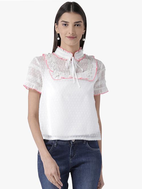 frilled detail short sleeved dobby top - 15627956 - Very Small Image - 1