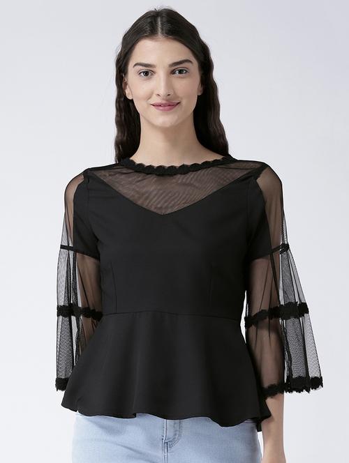 sheer panel peplum top - 15627959 - Very Small Image - 1