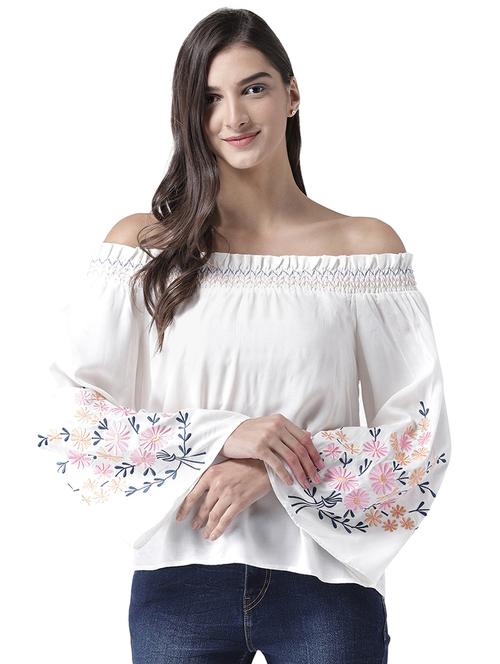 embroidered sleeved off shoulder top - 15627962 - Very Small Image - 1