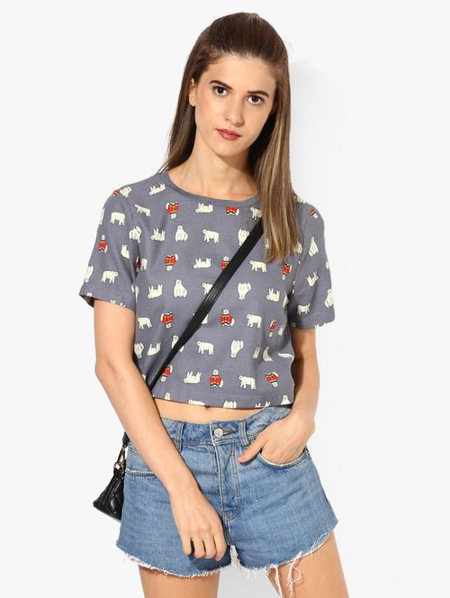quirky print short sleeved crop tee - 15628017 - Very Small Image - 1
