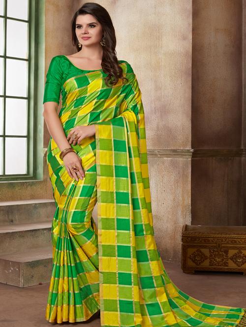 dual tone checkered printed saree - 15628172 - Very Small Image - 1